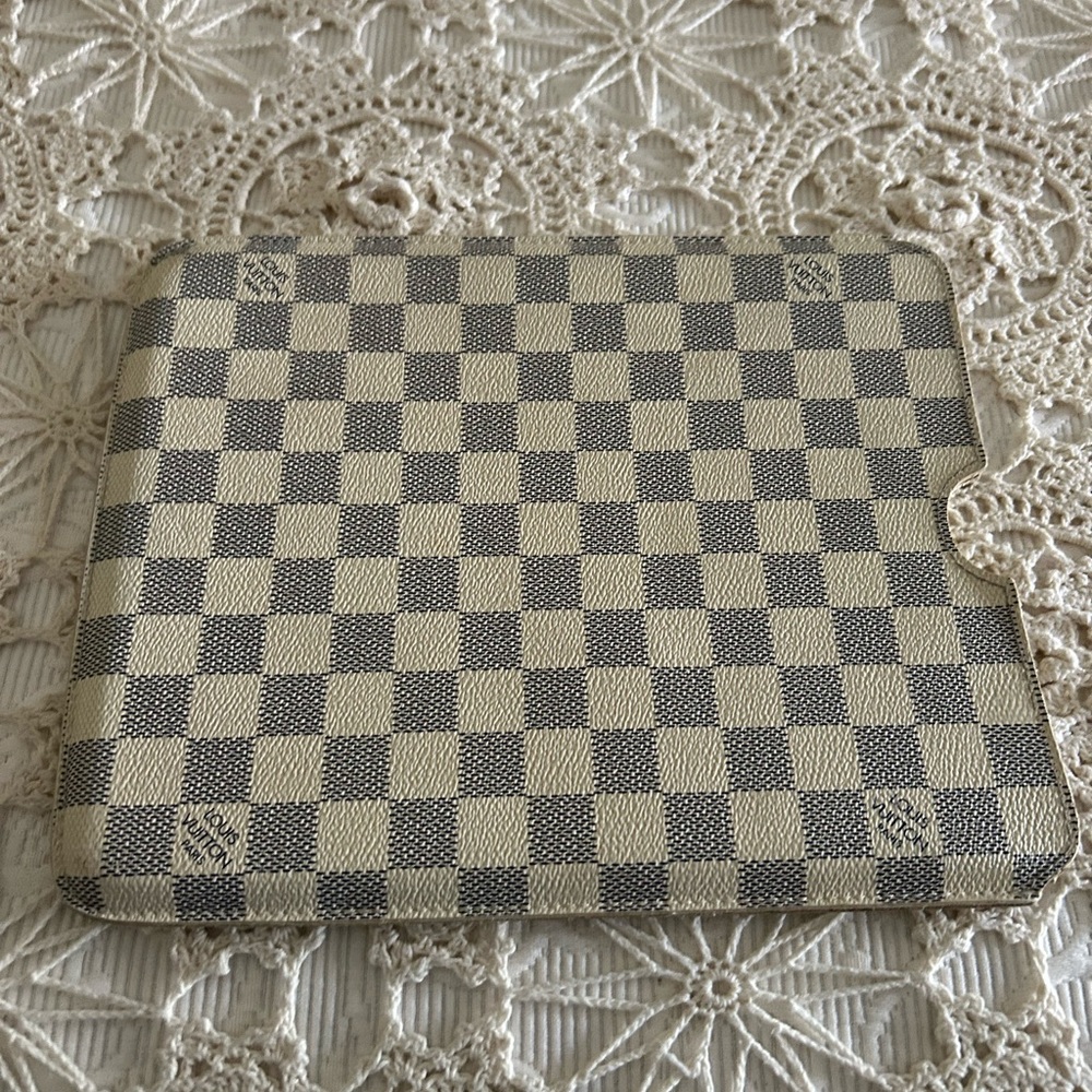 iPad Check Canvas Sleeve in Blue and Cream